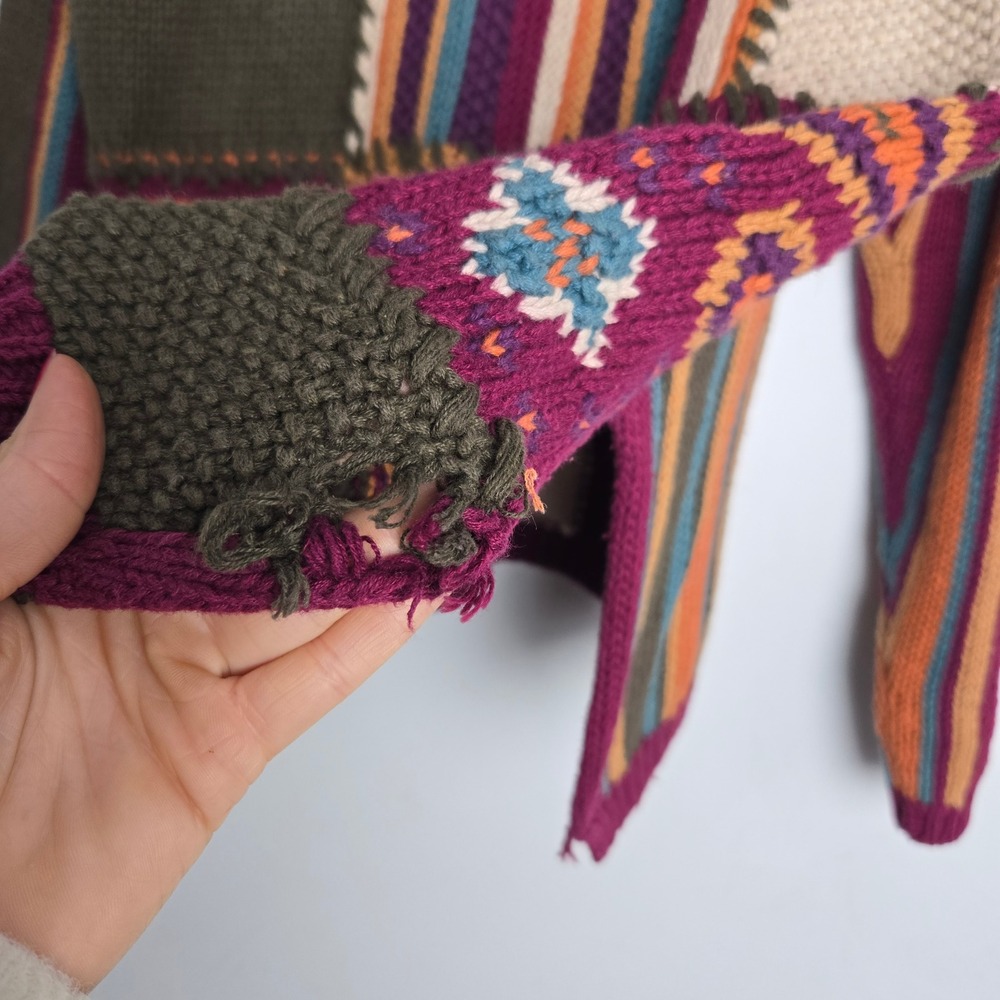 Vtg Reference Point Patchwork Knit Sweater Purple… - image 2